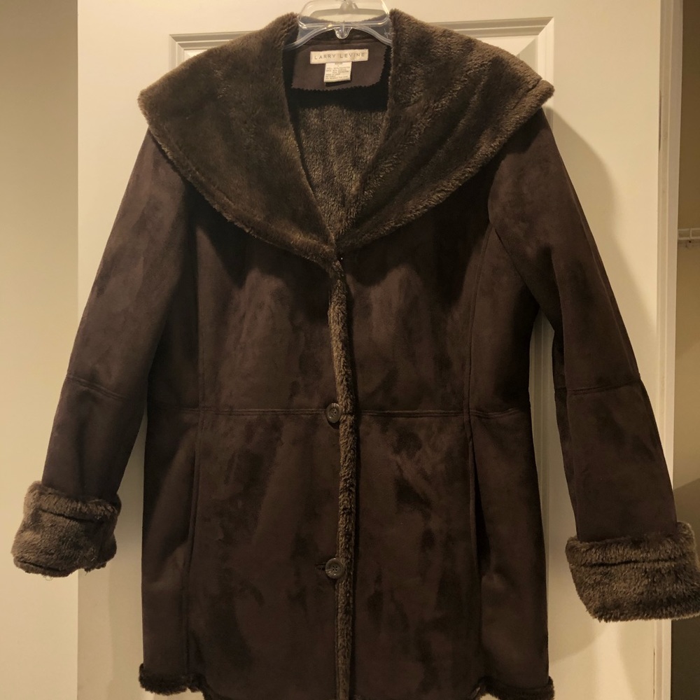 Brown faux suede coat by Larry Levine